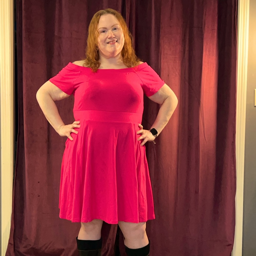 Torrid Size 2 (18/20) off the shoulder hot pink midi length dress